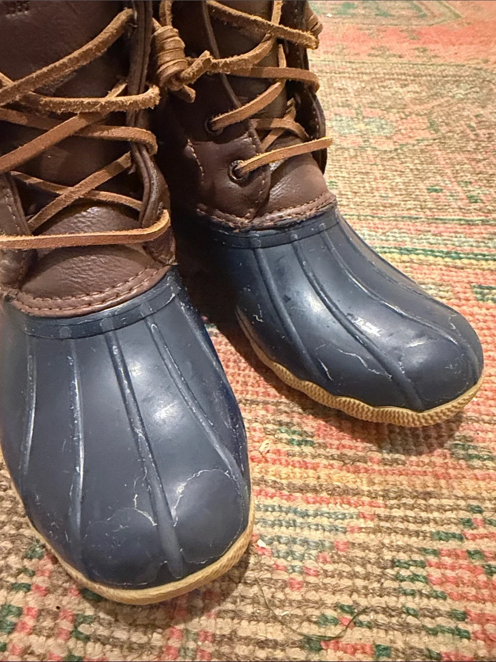 Sperry Kids Navy and Brown Lace-Up Duck Boots